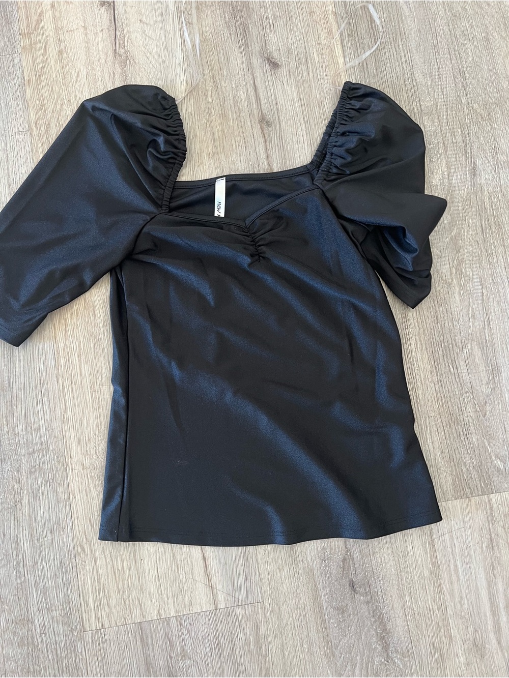 Black Puff-Sleeve Square Neck Blouse